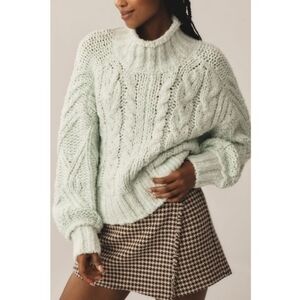 Pastiche Cable Knit Sweater Womens Size M Green Alpaca Wool Fisherman Grandpa